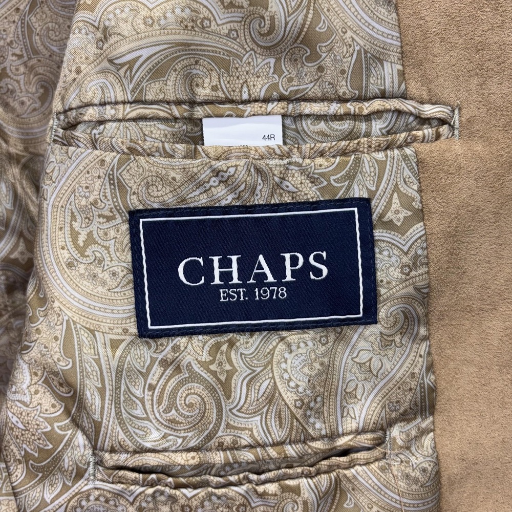 Chaps Blazer Mens 44R Tan Faux Suede Sport Coat 2 Button Notch Lapel Paisley - Picture 10 of 11